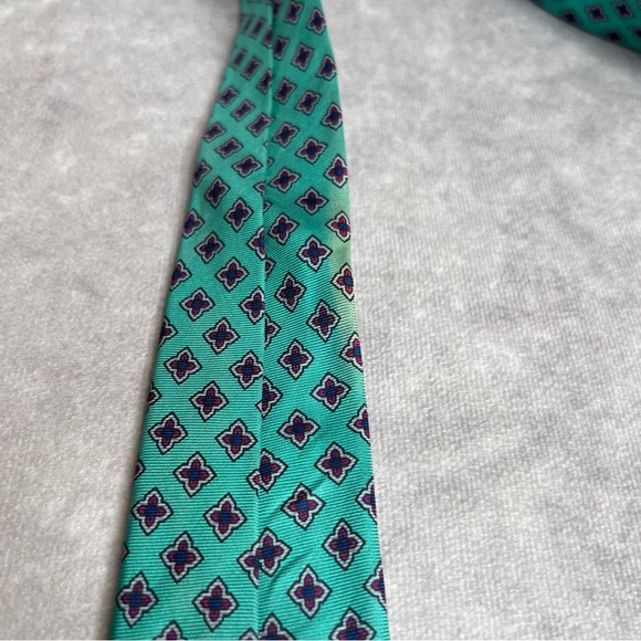 Briar Neck Tie Teal Red Flower Italian Silk Los Angeles Athletic Club 57” READ - Picture 5 of 12